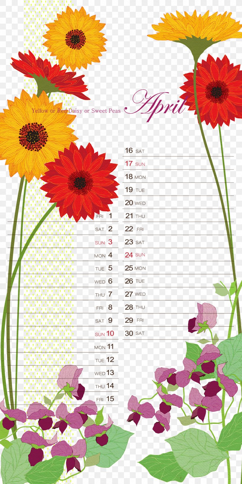 Calendar CorelDRAW, PNG, 1000x2000px, Calendar, Annual Plant, Cut Flowers, Dahlia, Daisy Family Download Free