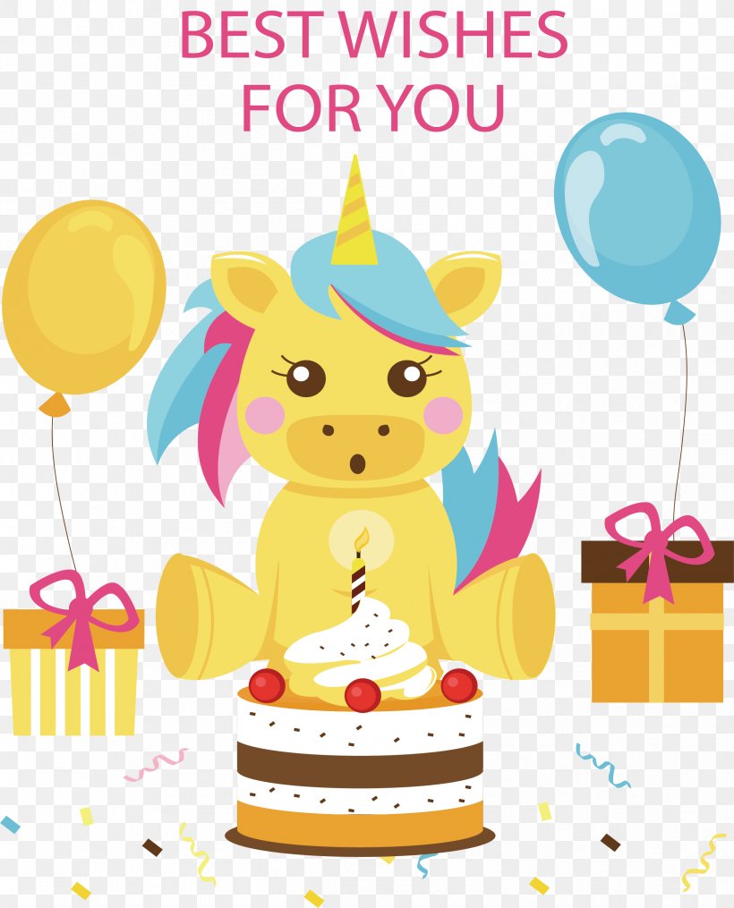 A Unicorn Sitting In The Middle Of A Gift, PNG, 2418x2995px, Birthday, Area, Artwork, Balloon, Cake Decorating Download Free