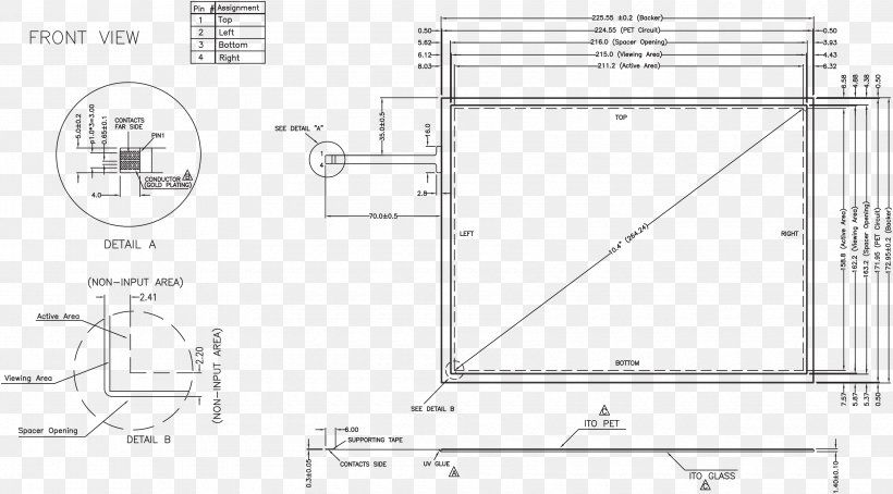 Aspect Ratio Resistive Touchscreen Inch Technical Drawing, PNG, 3400x1883px, Aspect Ratio, Area, Artwork, Auto Part, Black And White Download Free