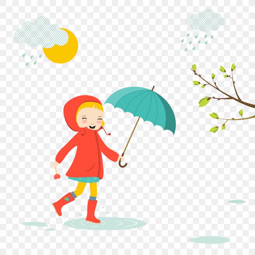 Rain Cartoon Comics Illustration, PNG, 1000x1000px, Watercolor, Cartoon, Flower, Frame, Heart Download Free