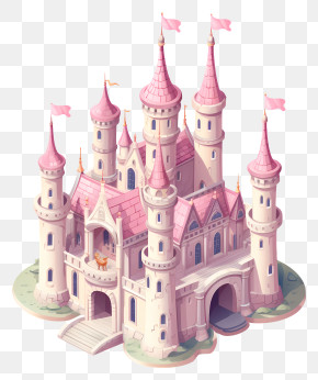 Princess Castle - Fantasy Pink Castle With Tall Towers PNG