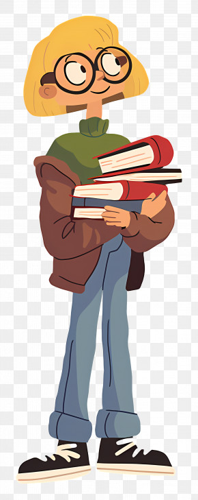 Female Teacher - Cartoon Girl Holding Books In An Academic Setting PNG