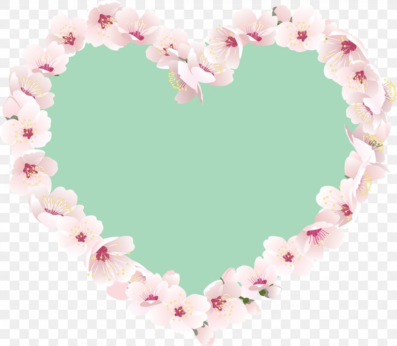Heart Pink Border Flowers, PNG, 2601x2268px, Heart, Blossom, Border Flowers, Cherry Blossom, Color Download Free