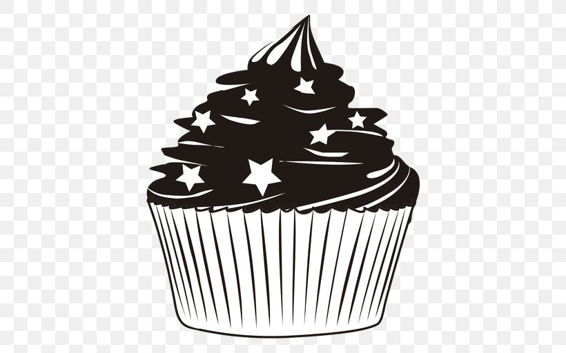 Cupcakes & Muffins Frosting & Icing Cupcakes & Muffins Sponge Cake, PNG, 512x512px, Cupcake, Baking Cup, Black And White, Buttercream, Cake Download Free