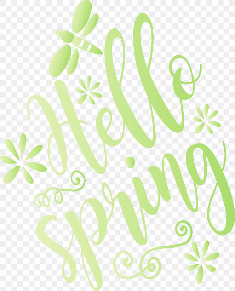 Text Green Font Plant, PNG, 2425x3000px, Hello Spring, Green, Paint, Plant, Spring Download Free