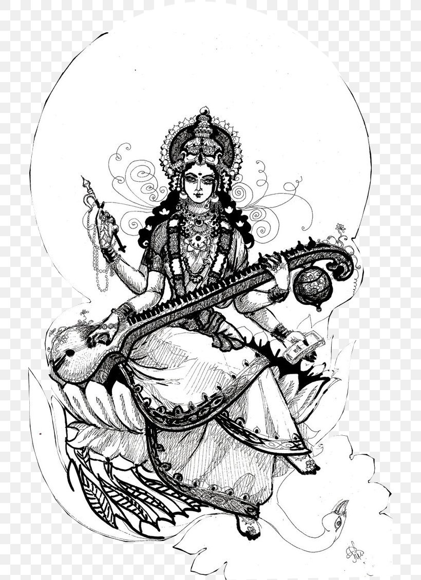 Sarasvati River Rigveda Saraswati Goddess Basant Panchami, PNG, 710x1130px, Sarasvati River, Art, Artwork, Basant Panchami, Black And White Download Free