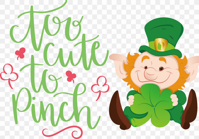 Too Cute_to Pinch St Patricks Day, PNG, 3000x2100px, St Patricks Day, Cartoon, Clover, Irish People, Leprechaun Download Free