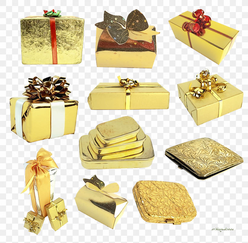 Yellow Present Gift Wrapping, PNG, 2399x2355px, Watercolor, Gift Wrapping, Paint, Present, Wet Ink Download Free