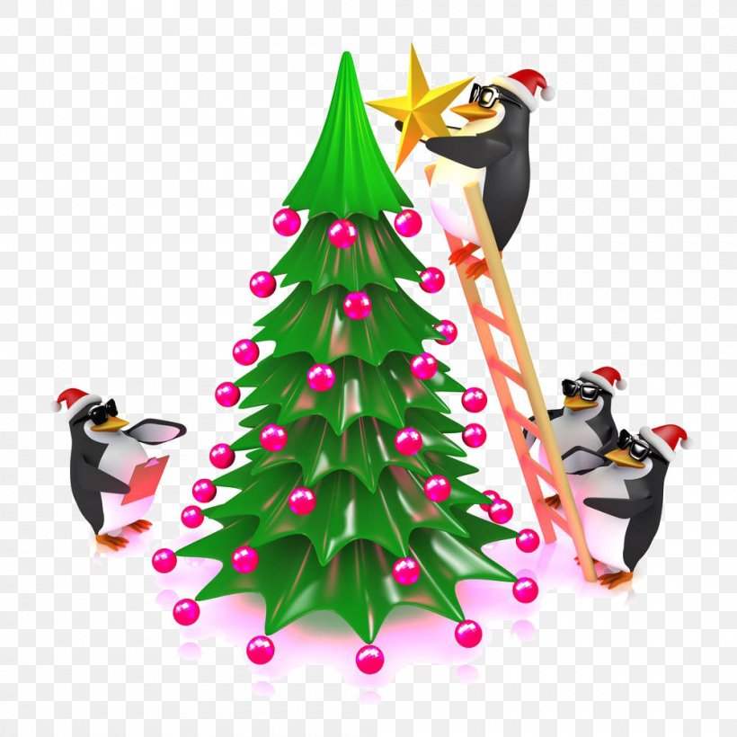Penguin Santa Claus Illustration, PNG, 1000x1000px, Penguin, Beak, Bird, Cartoon, Christmas Download Free