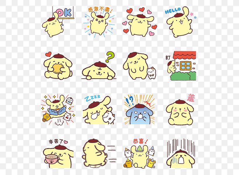 Sticker Purin Sanrio LINE Rilakkuma, PNG, 562x600px, Sticker, Area, Decal, Emoticon, Human Behavior Download Free