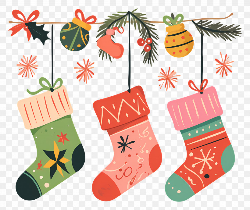 Christmas Garland - Colorful Christmas Stockings And Ornaments PNG