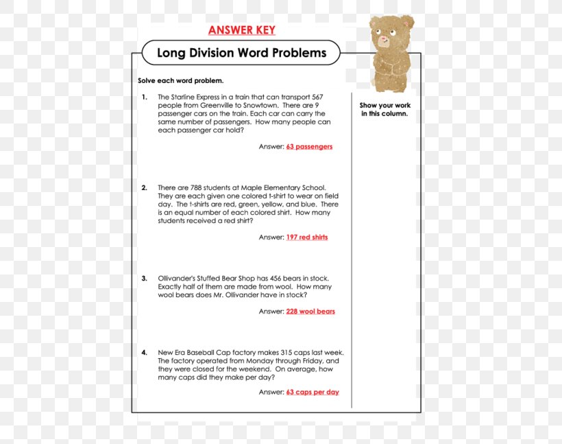 Word Problem Worksheet Mathematics Long Division, PNG, 500x647px, Word Problem, Area, Child, Diagram, Division Download Free