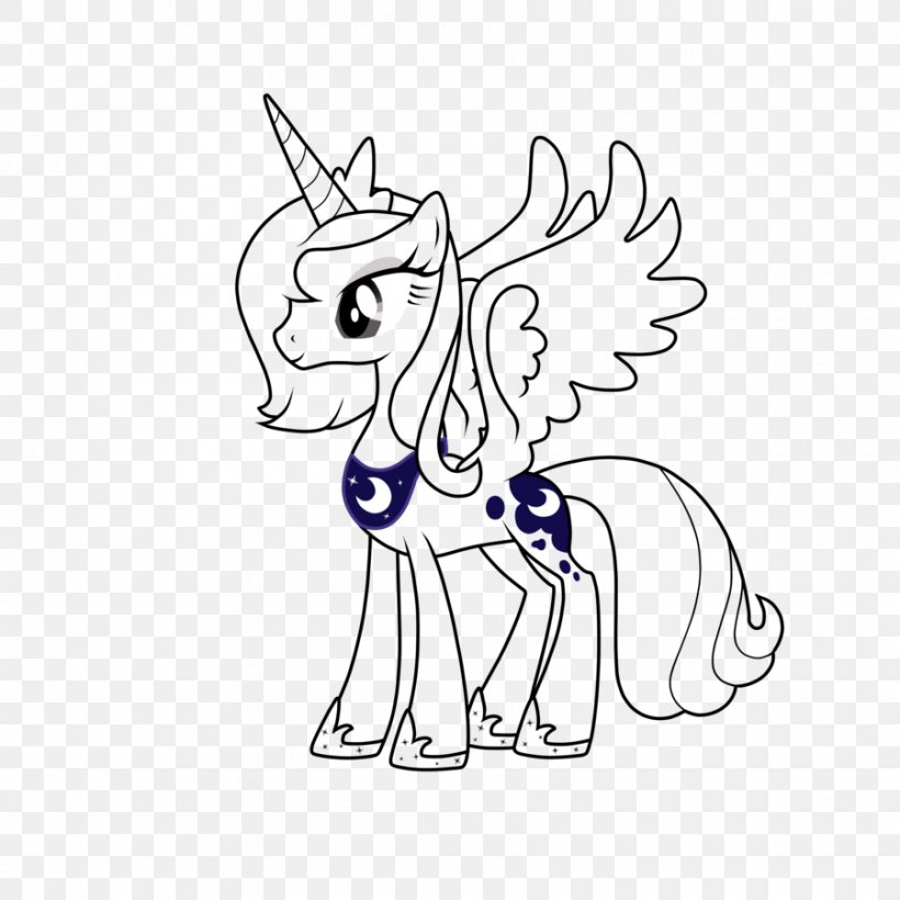 Pony Princess Luna Coloring Book Black And White, PNG, 900x900px, Watercolor, Cartoon, Flower, Frame, Heart Download Free