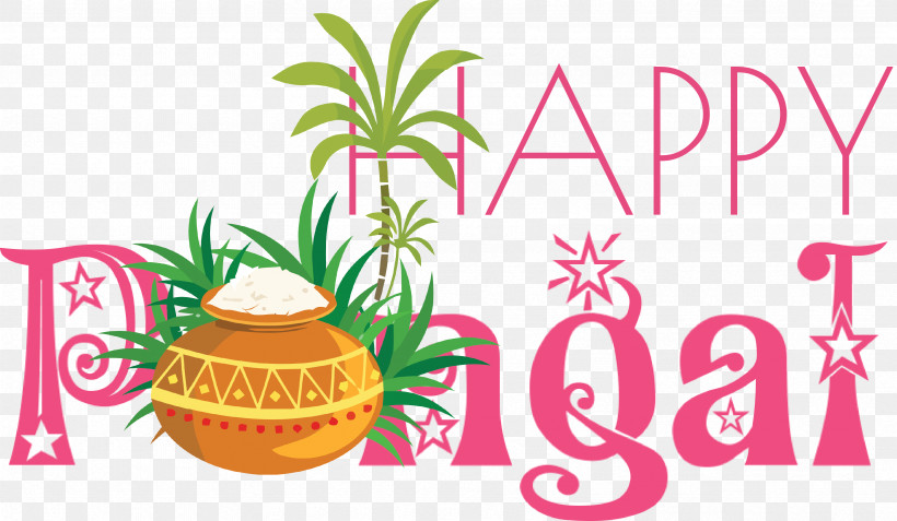 Pongal Happy Pongal, PNG, 3387x1971px, Pongal, Flower, Fruit, Happy Pongal, Logo Download Free