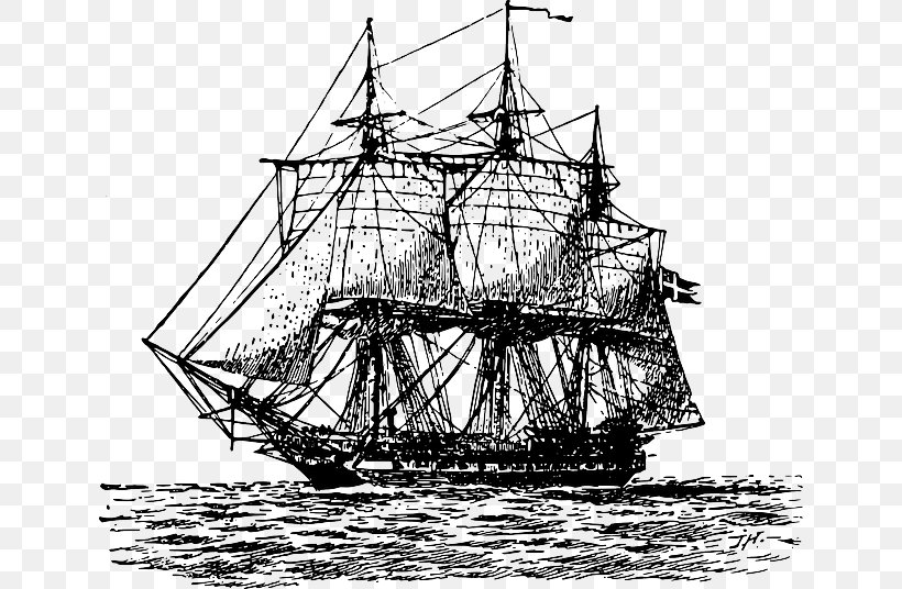 Frigate Sailing Ship Clip Art, PNG, 640x536px, Frigate, Baltimore Clipper, Barque, Barquentine, Black And White Download Free