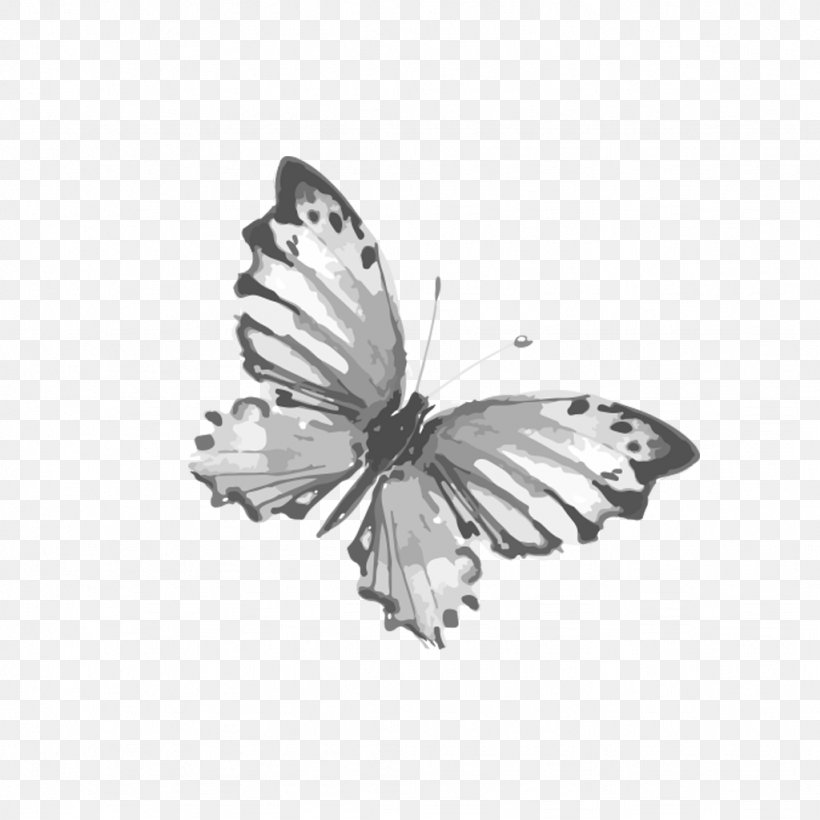 Butterfly Watercolor Painting, PNG, 1024x1024px, Butterfly, Art, Black And White, Brush Footed Butterfly, Color Download Free