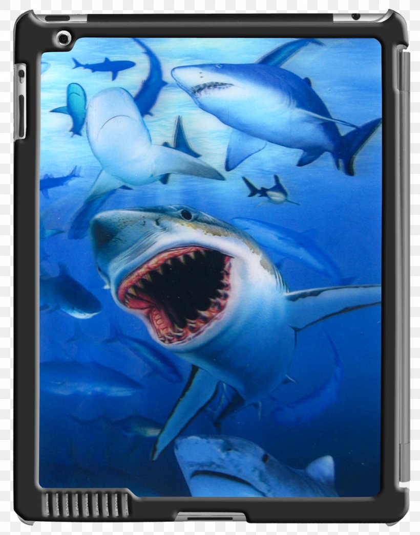 Great White Shark IPad 3 IPad 2 Lenticular Printing Lenticular Lens, PNG, 940x1200px, Great White Shark, Cartilaginous Fish, Display Device, Electric Blue, Electronic Device Download Free