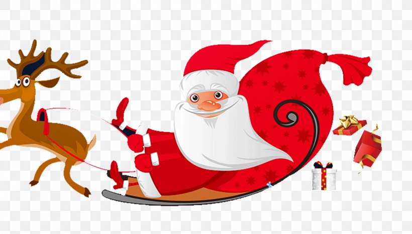 Santa Clauss Reindeer Santa Clauss Reindeer Flight Clip Art, PNG, 1853x1054px, Santa Claus, Art, Christmas, Christmas Card, Christmas Decoration Download Free