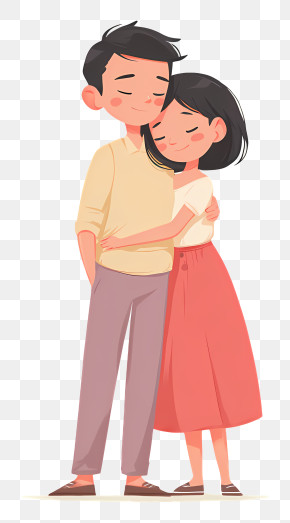 Couple Embrace Romantic Illustration PNG