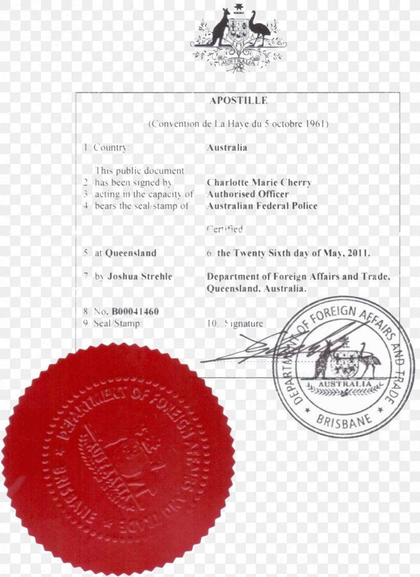 Apostille Convention Seal Australia Birth Certificate PNG 1372x1884px