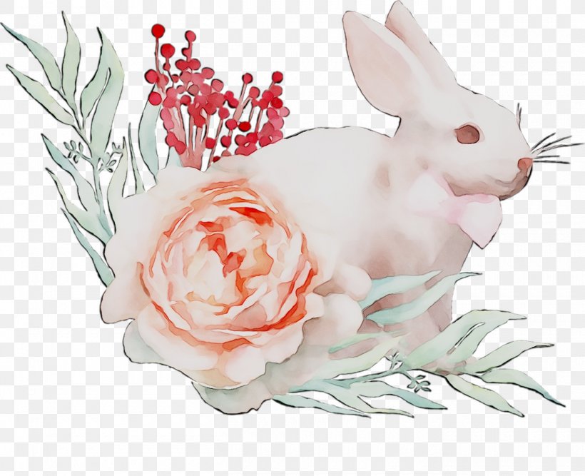 Domestic Rabbit Hare Illustration Floral Design Rose Family, PNG, 1360x1107px, Domestic Rabbit, Floral Design, Flower, Hare, Plant Download Free
