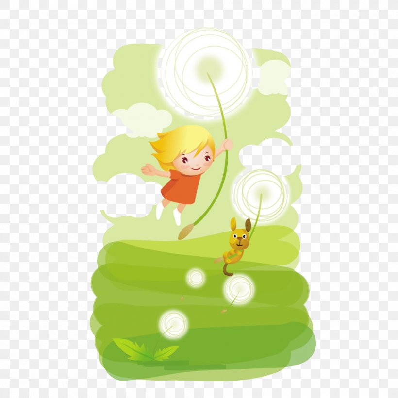 Cartoon Dandelion Illustration, PNG, 1000x1000px, Cartoon, Animation, Child, Comics, Dandelion Download Free