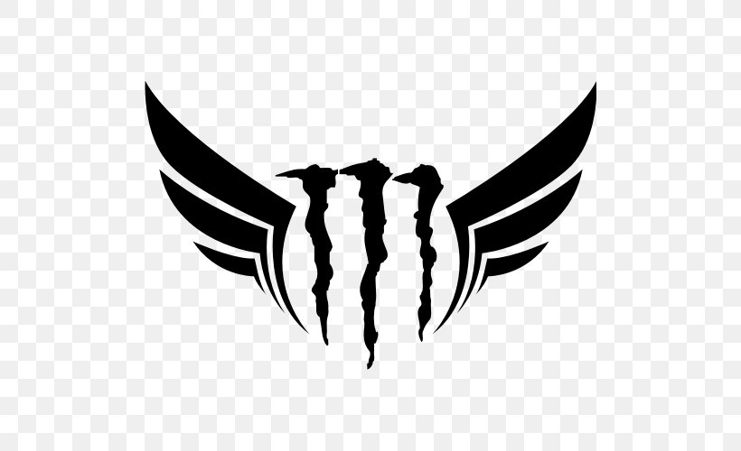 Monster Energy Energy Drink Logo Auto Tags Plus Decal, PNG, 500x500px, Monster Energy, Alcoholic Drink, Beak, Black And White, Brand Download Free