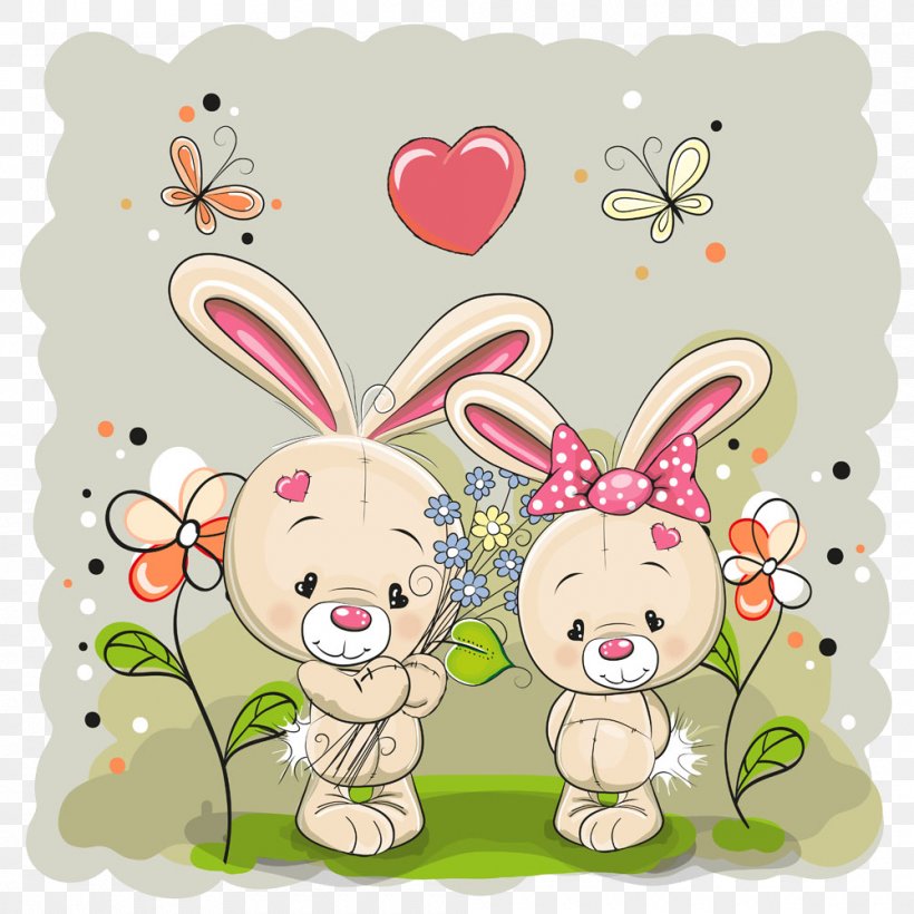 Vector Cartoon Bunny Background, PNG, 1000x1000px, Watercolor, Cartoon, Flower, Frame, Heart Download Free