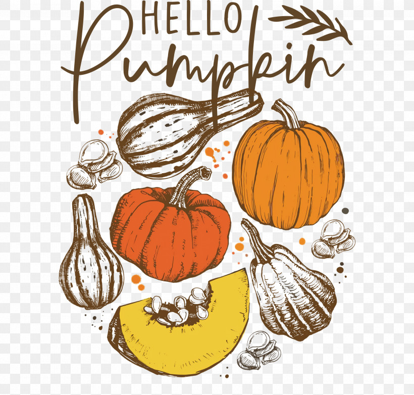 Hello Pumpkin Autumn Thanksgiving, PNG, 3000x2861px, Autumn, Butternut Squash, Calabaza, Cooking, Crookneck Squash Download Free