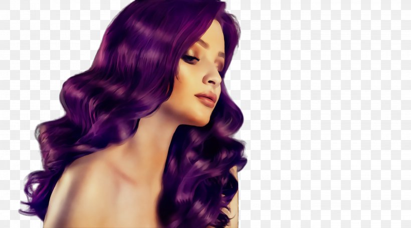 Hair Purple Hairstyle Wig Violet, PNG, 2680x1492px, Watercolor, Beauty, Black Hair, Chin, Hair Download Free
