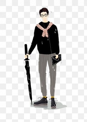 Cartoon Man - Rain Drawing Umbrella PNG