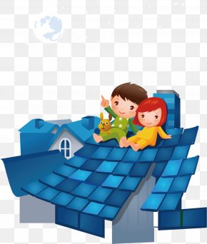 Moon Roof Watching The Children - Child Cartoon Illustration PNG