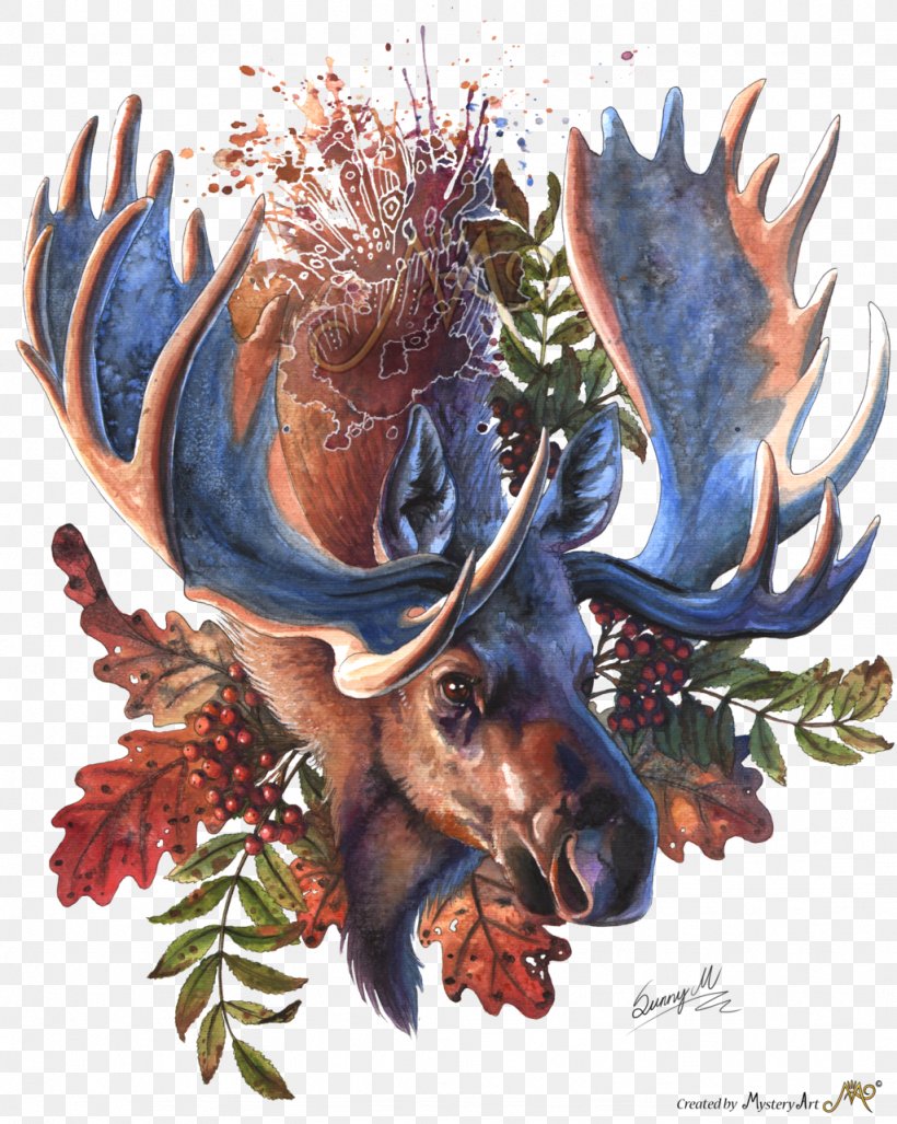 Moose Deer Watercolor Painting, PNG, 1024x1283px, Moose, American Moose, Antler, Art, Artist Download Free