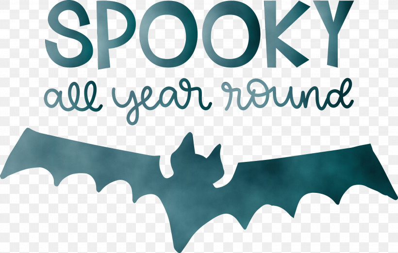 Logo Font Teal Bat-m Meter, PNG, 3000x1912px, Spooky, Batm, Biology, Halloween, Logo Download Free