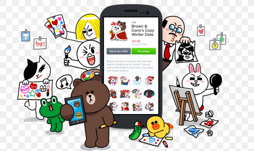 Sticker Line Friends Sales Messaging Apps, PNG, 860x511px, Sticker, Cartoon, Communication, Fiction, Human Behavior Download Free
