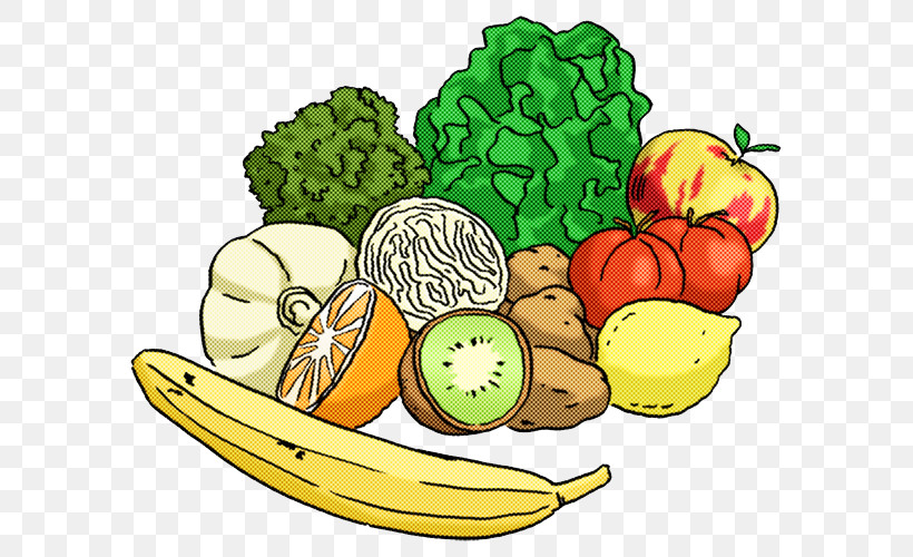 Natural Foods Vegetable Vegan Nutrition Superfood Food Group, PNG, 609x500px, Natural Foods, Banana, Broccoli, Cartoon, Food Download Free