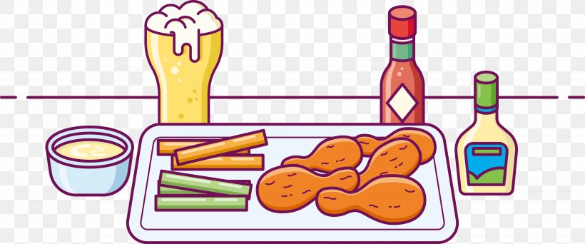 Fried Chicken Buffalo Wing Beer Fast Food, PNG, 4716x1972px, Watercolor, Cartoon, Flower, Frame, Heart Download Free