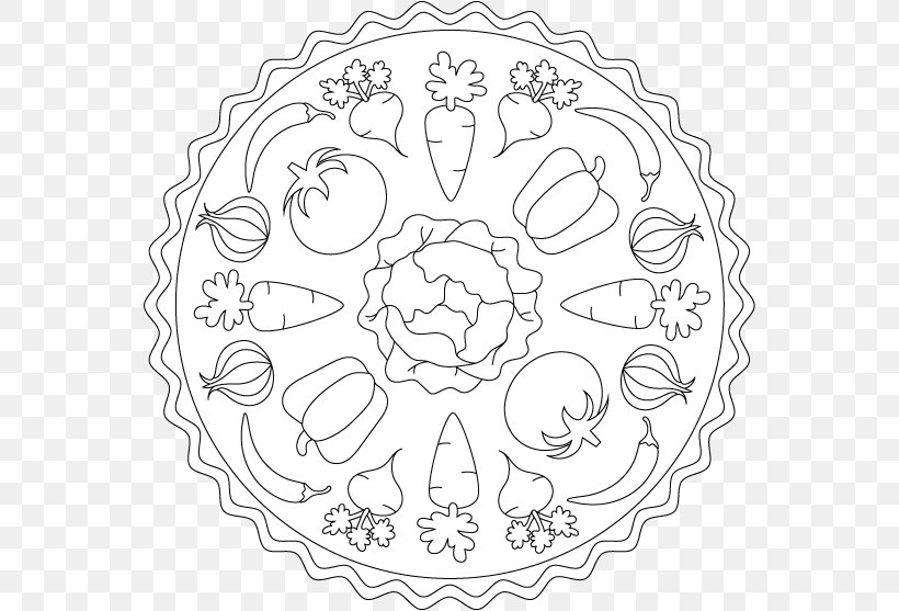 Mandala Ausmalbild Coloring Book Line Art Vegetable, PNG, 558x557px, Mandala, Area, Artwork, Ausmalbild, Black And White Download Free