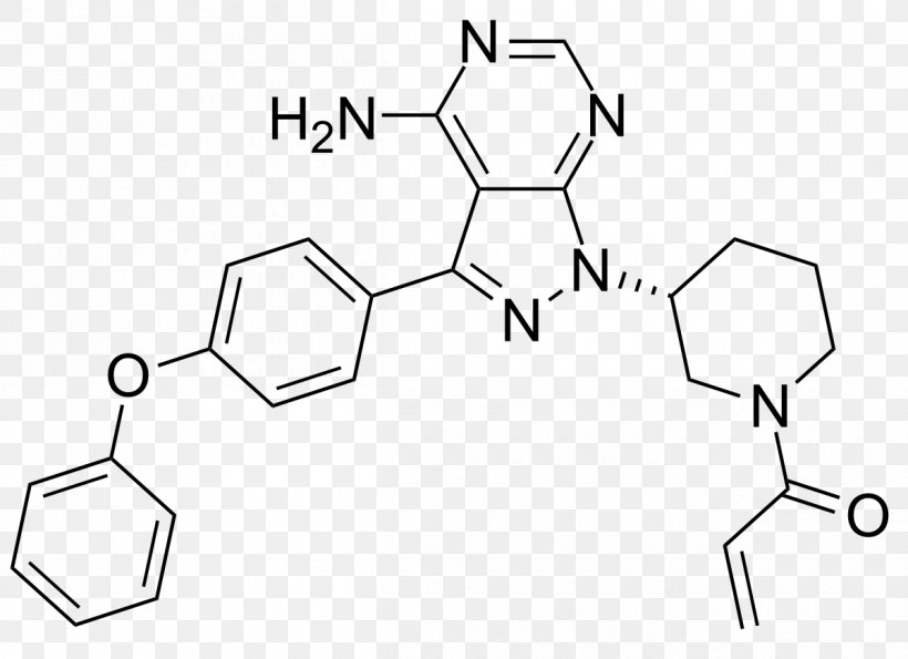 Ibrutinib Bruton's Tyrosine Kinase B Cell Pharmaceutical Drug Structure, PNG, 1200x872px, Ibrutinib, Area, B Cell, Black And White, Celera Corporation Download Free