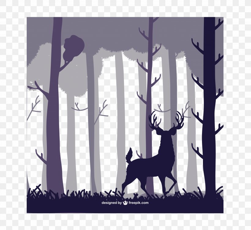 Deer Forest Silhouette Illustration, PNG, 4252x3907px, Deer, Dog Like Mammal, Forest, Illustrator, Mammal Download Free