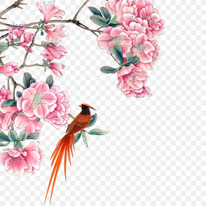 TIFF Ink Wash Painting, PNG, 1417x1417px, Bird, Bird And Flower Painting, Blossom, Branch, Cherry Blossom Download Free