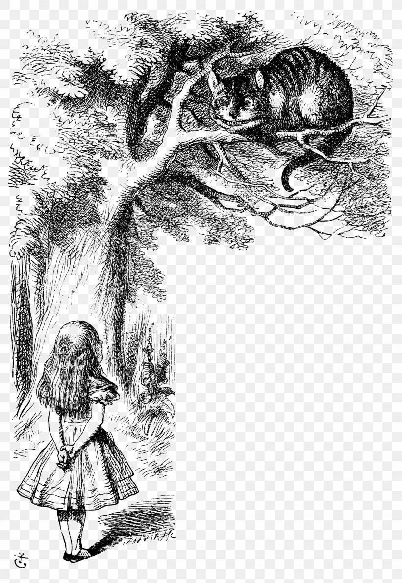 Alice's Adventures In Wonderland Cheshire Cat The Mad Hatter White Rabbit Through The Looking-Glass, And What Alice Found There, PNG, 1438x2085px, Alice S Adventures In Wonderland, Alice In Wonderland, Art, Artwork, Black And White Download Free