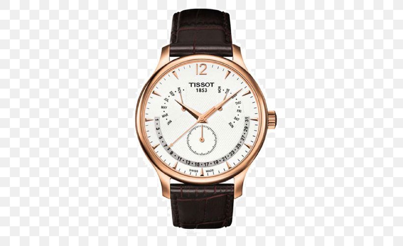 Watch Tissot Jewellery Strap Chronograph, PNG, 500x500px, Watch, Brand, Brown, Chronograph, Gold Download Free