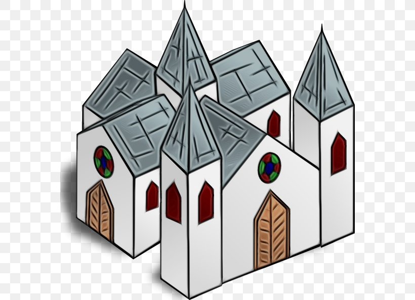 Architecture House Roof Clip Art Building, PNG, 582x593px, Watercolor, Architecture, Building, Church, House Download Free