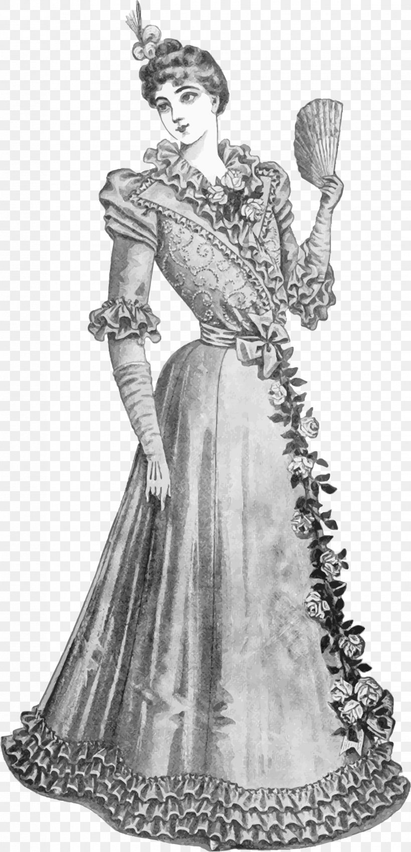 Paper Vintage Clothing Woman Clip Art, PNG, 1134x2351px, Paper, Antique, Art, Black And White, Book Download Free