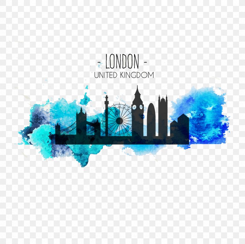 London Eye City Of London Silhouette Watercolor Painting, PNG, 2362x2362px, London Eye, Art, Blue, Brand, City Of London Download Free