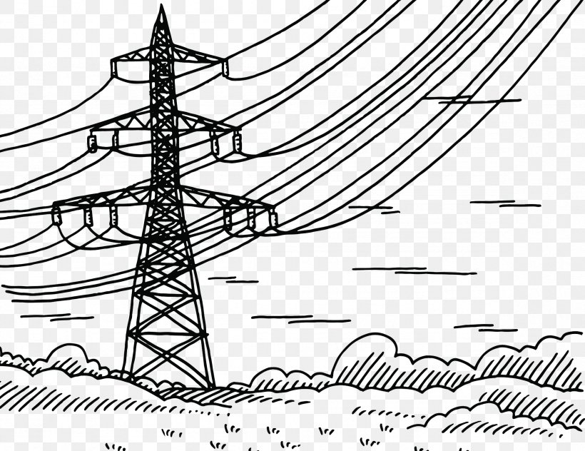 Electricity Overhead Power Line High Voltage Electric Power Radio Frequency, PNG, 2358x1819px, Electric Power Transmission, Area, Black And White, Diagram, Drawing Download Free