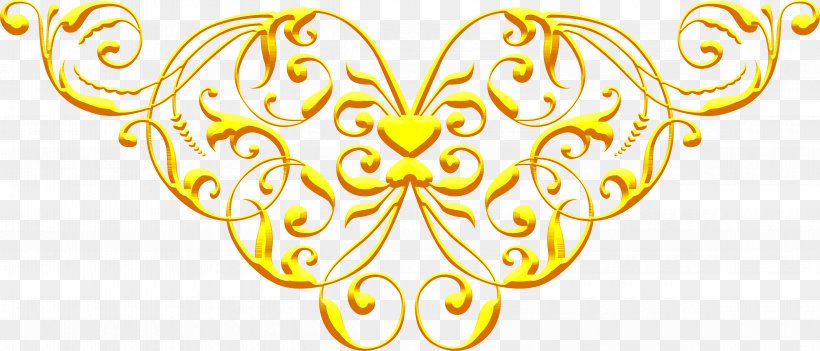 Ornament Yellow Clip Art, PNG, 4660x1997px, Ornament, Art, Butterfly, Heart, Insect Download Free