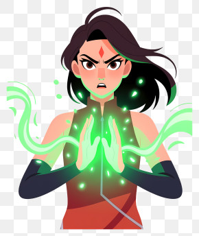 Sarada Uchiha - Green Magic Sorceress Casting Spell PNG