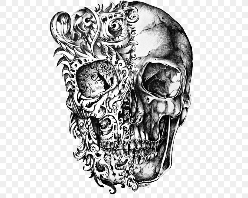 Calavera Skull Tattoo Drawing, PNG, 500x655px, Calavera, Art, Black And White, Bone, Deviantart Download Free